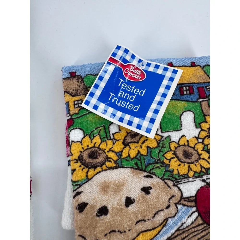 Vintage Betty Crocker Kitchen Towel Set of 2 Cottagecore Pie Sunflowers New‎